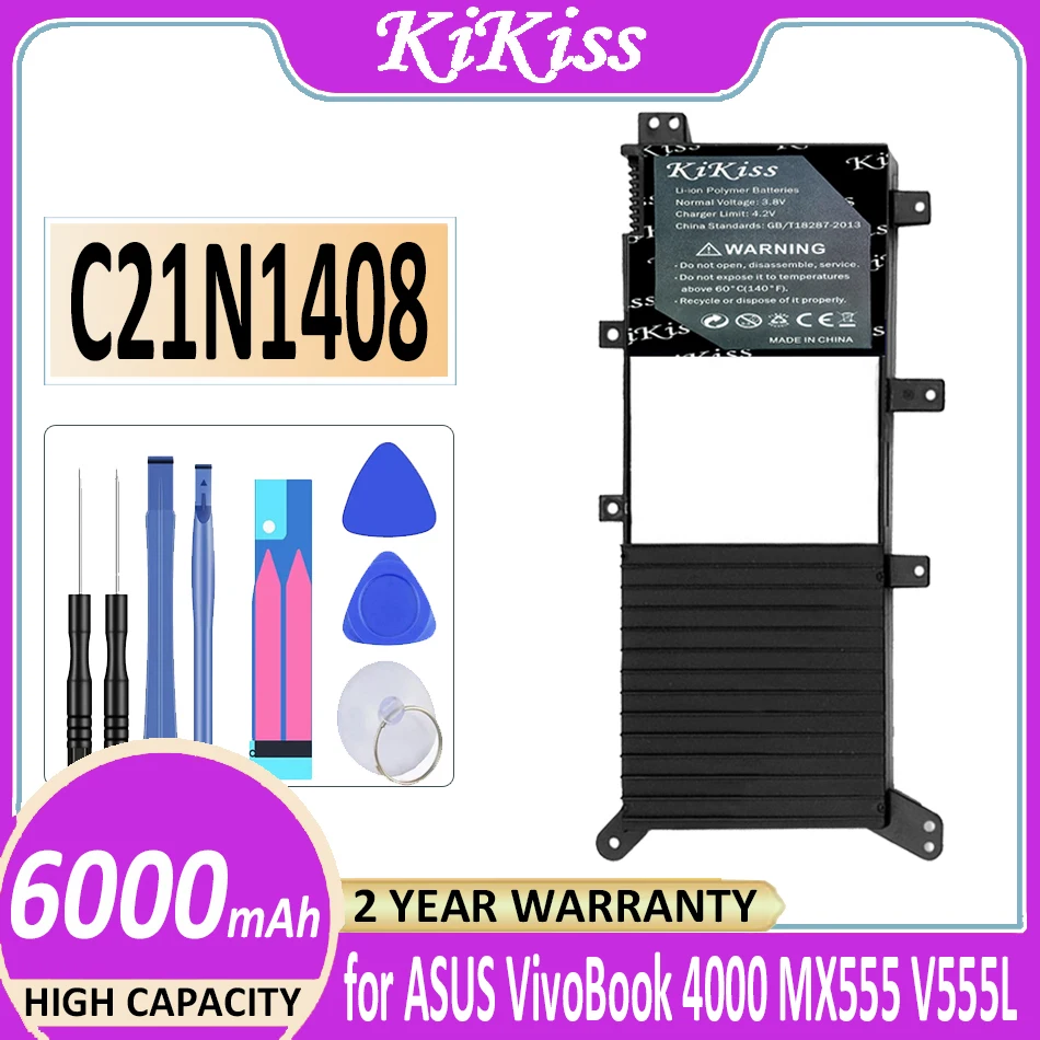 Аккумулятор KiKiss C21N1408 6000 мАч для ASUS VivoBook 4000 MX555 V555L V555LB V555U Bateria
Аккумулятор KiKiss C21N1408 6000 мАч для ASUS VivoBook 4000 MX555 V555L V555LB V555U Bateria