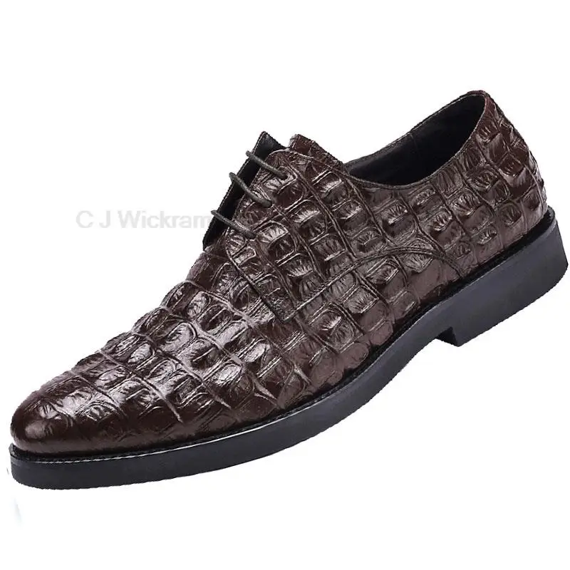 

Men Luxury Leather Shoes Hand Stitched Derby Crocodile Skin Prints Mens Leather Casual Shoes Office Dress Shoes May Customized