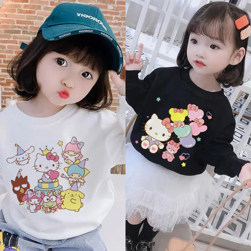 

Детские хлопковые свитшоты Hello Kitty Kawaii Sanrio пуловер аниме мультфильмы Y2k повседневная одежда для девочек и мальчиков детская спортивная одежда топы