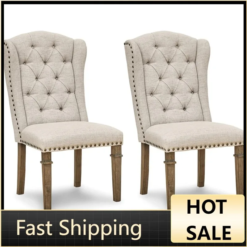 

Signature Design by Ashley Markenburg 20" Retro Tufted Upholstered Dining Side Chair with Nailheads, 2 Count, Beige & Dark Brown