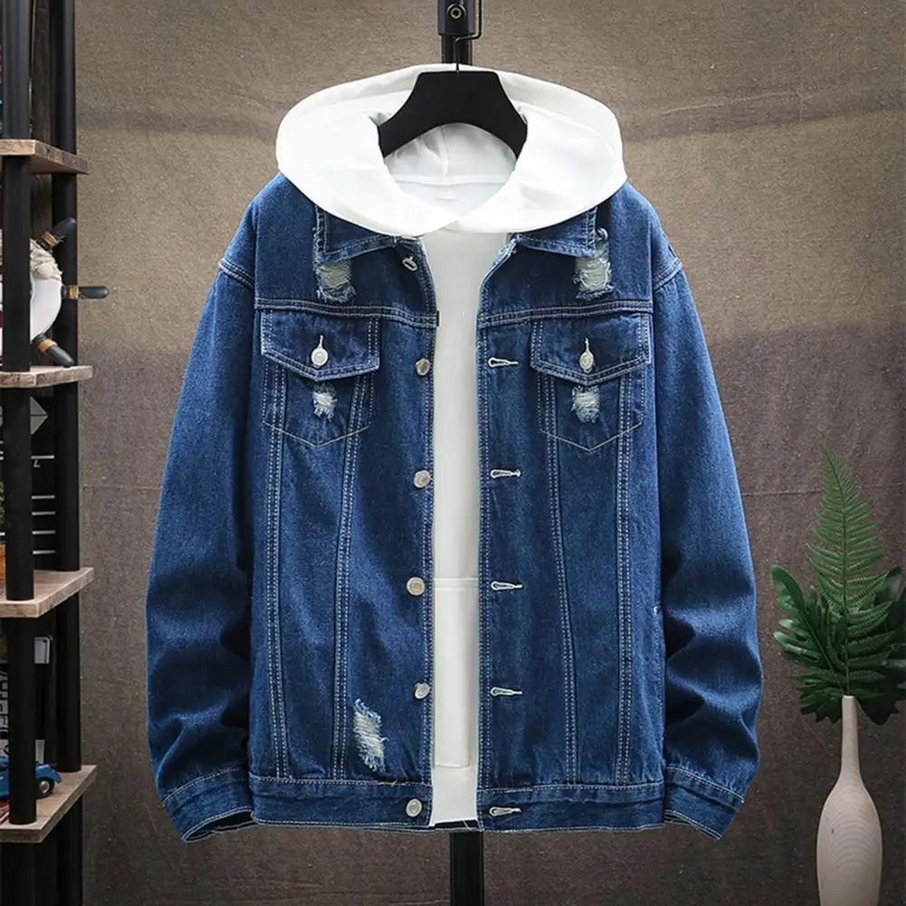 Men Denim Jacket Ripped Button Closure Jeans Jacket Solid Color Spring Autumn Outerwear Loose Holes Jeans Coat For School
Men Denim Jacket Ripped Button Closure Jeans Jacket Solid Color Spring Autumn Outerwear Loose Holes Jeans Coat For School