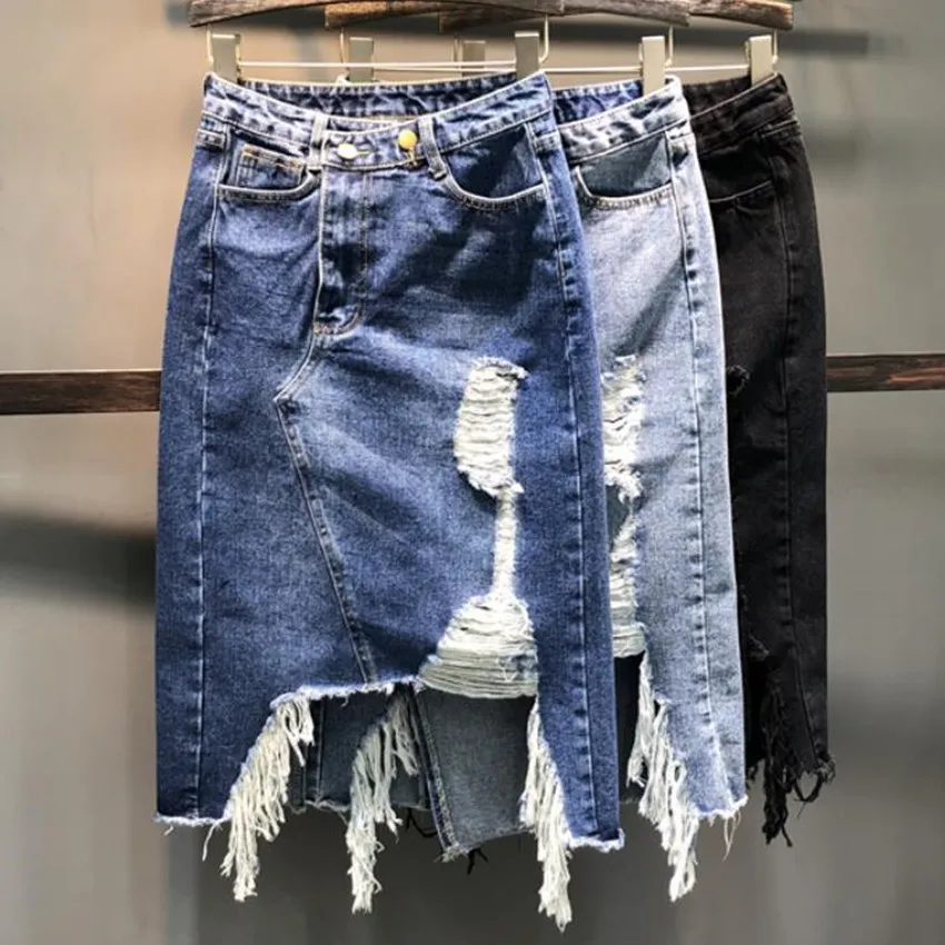 Fashion Hole Denim Skirts Women Spring Summer High Waist Irregular Slim Hip A-line Plus Size
Fashion Hole Denim Skirts Women Spring Summer High Waist Irregular Slim Hip A-line Plus Size