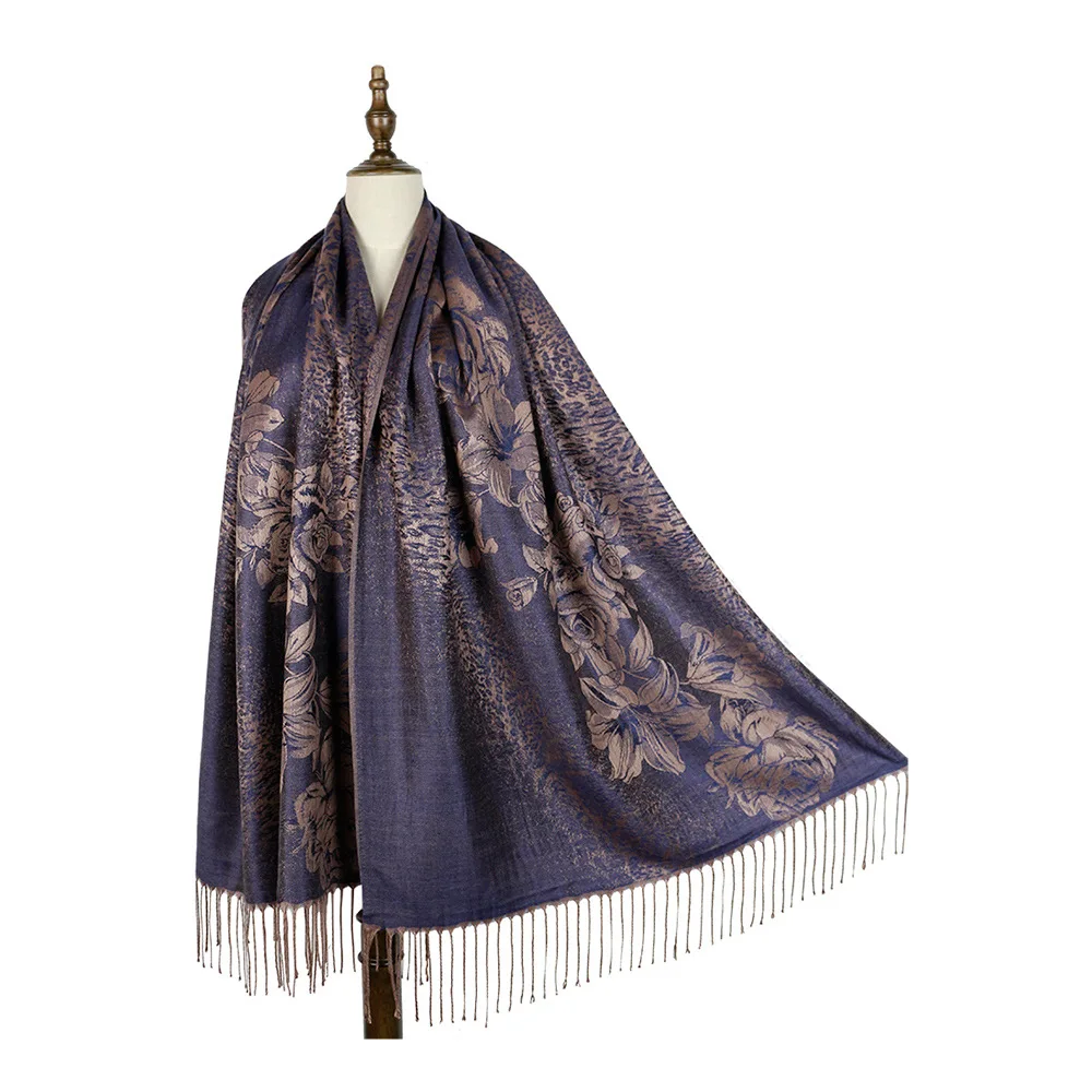 

Spring Summer Women Double Sided Jacquard Scarf Pattern Print Shawl Female Elegance Fringed Silk Scarf Vintage Party Neckerchief