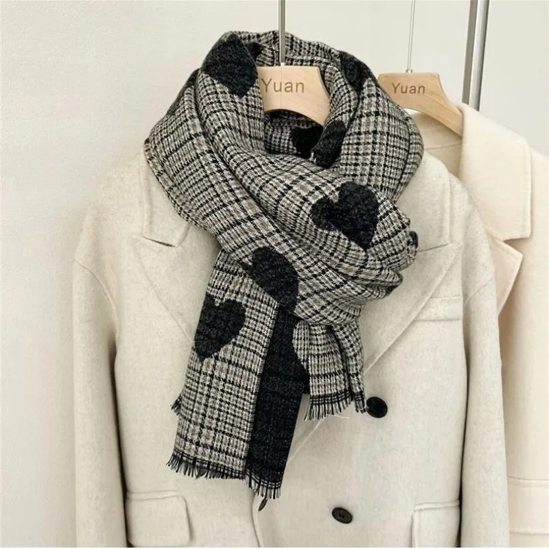 

Winter Women's Scarf Fashionable Love Check Warm Skin Friendly Scarf Imitation Cashmere Scarf Warm Shawl 65-180CM
