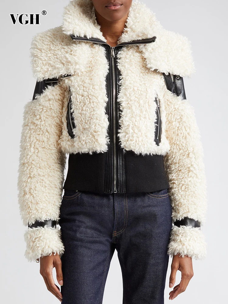 VGH Patchwork Lambswool Casual Jackets For Women Lapel Long Sleeve Spliced Zippers Temperament Jacket Female Fashion Clothing
VGH Patchwork Lambswool Casual Jackets For Women Lapel Long Sleeve Spliced Zippers Temperament Jacket Female Fashion Clothing
