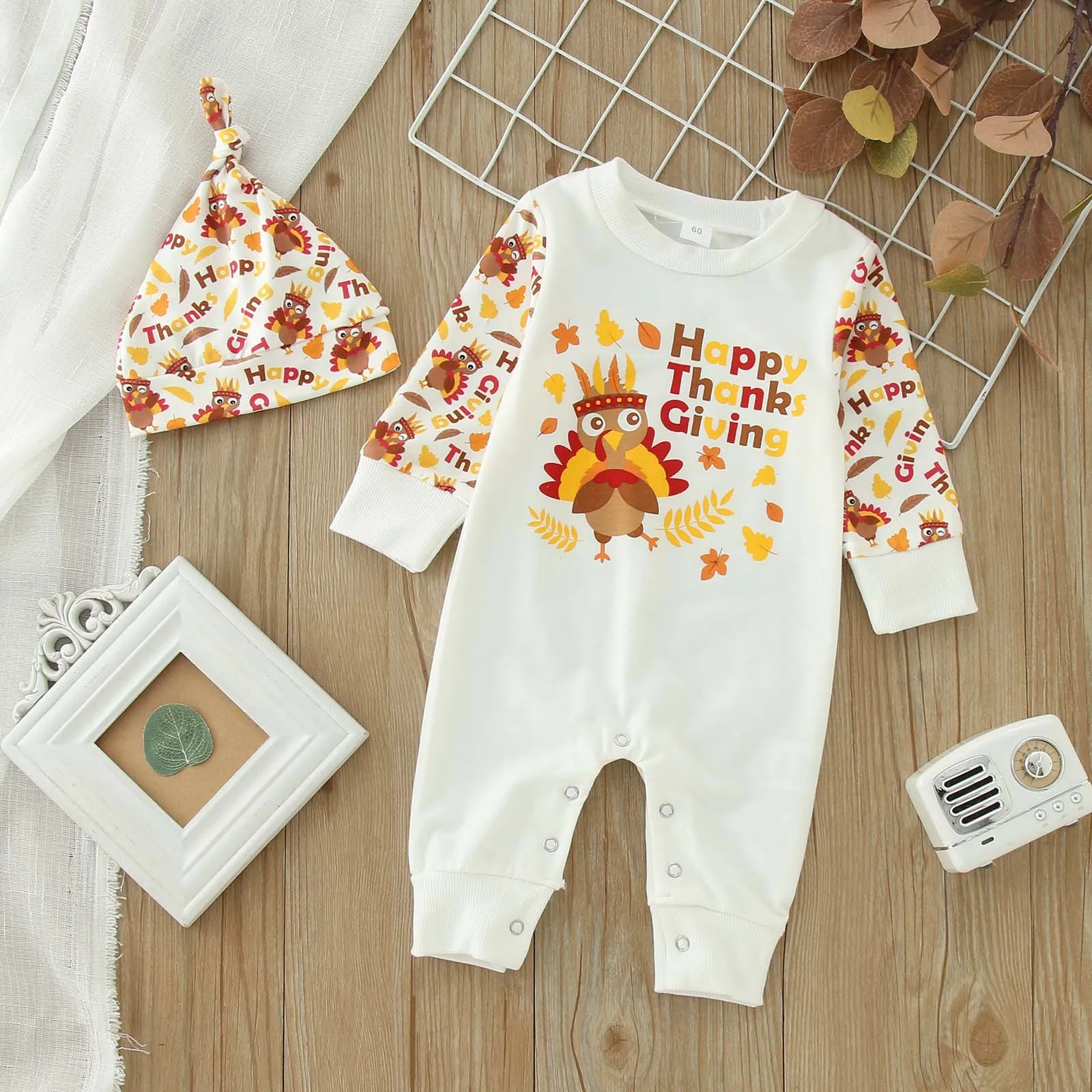 0-18Months Thanksgiving Day Newborn Infant Baby Girl Boys Jumpsuits Turkey Print Long Sleeve Rompers With Hat Newborns Costumes
0-18Months Thanksgiving Day Newborn Infant Baby Girl Boys Jumpsuits Turkey Print Long Sleeve Rompers With Hat Newborns Costumes