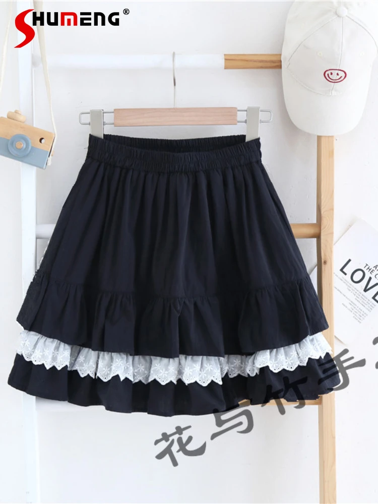 

Preppy Style Sweet Black Pleated Skirts Student Female 2023 Summer New Women's High Waist Slimming A- Line Short Pettiskirt