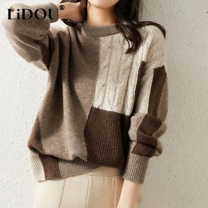 Autumn Winter O Neck Vintage Patchwork Sweaters Ladies Loose Casual Fashion All-match Jumpers Women's Thick Warm Pullover Top
Autumn Winter O Neck Vintage Patchwork Sweaters Ladies Loose Casual Fashion All-match Jumpers Women's Thick Warm Pullover Top