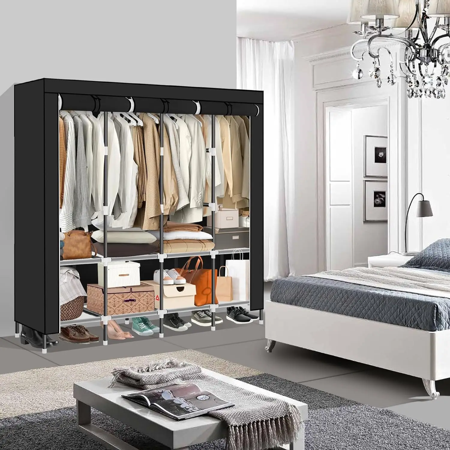 LOKEME Portable Closet,19mm Diameter Portable Closets for Hanging Clothes,Black Closet with 4 Hanging Rods and 8 Storage Shelves
LOKEME Portable Closet,19mm Diameter Portable Closets for Hanging Clothes,Black Closet with 4 Hanging Rods and 8 Storage Shelves