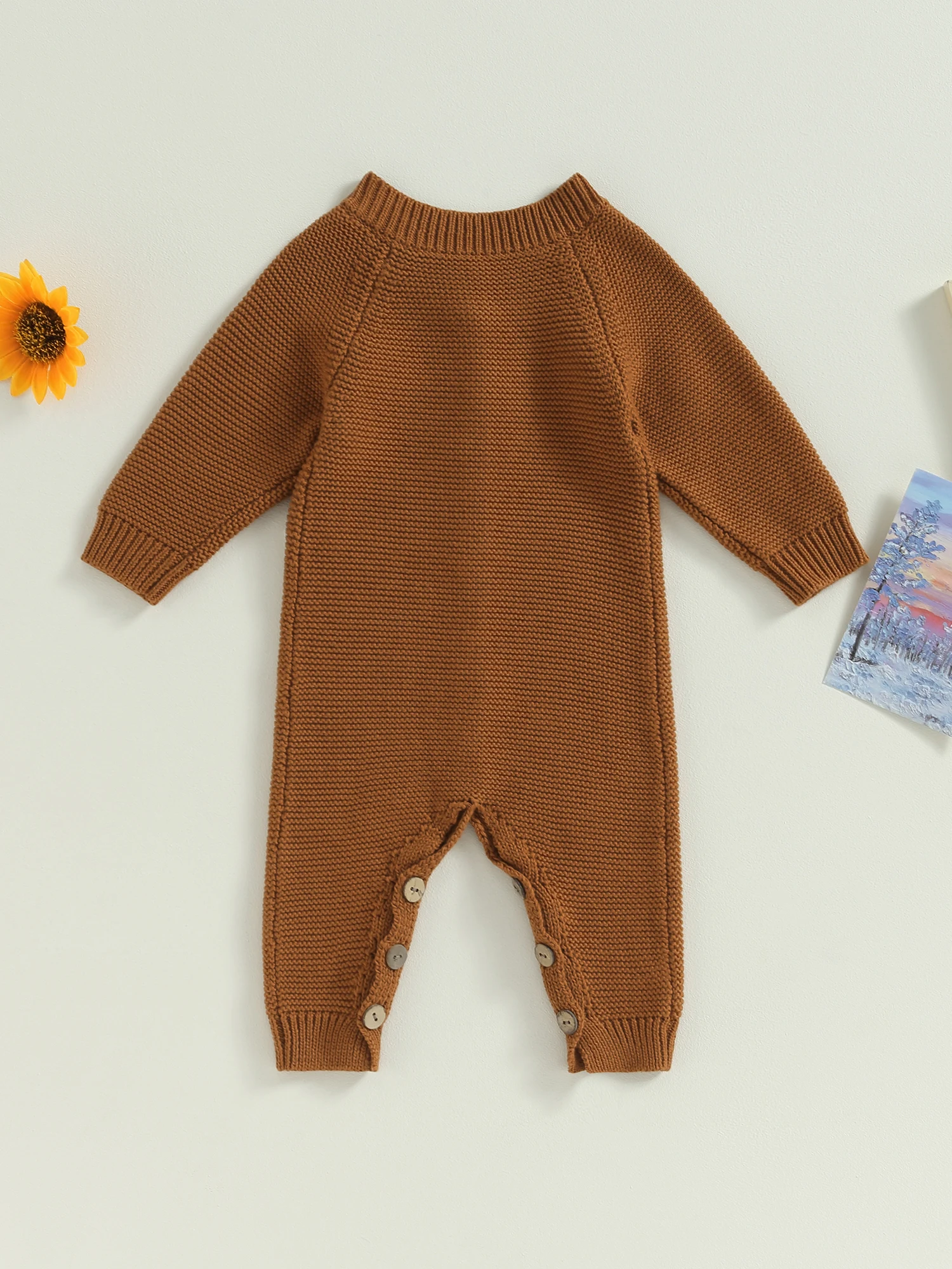 

Baby Girl Boy Winter Knitted Romper Jumpsuit with Solid Long Sleeve Legging Bodysuit Playsuit Clothes for 0-24 Months