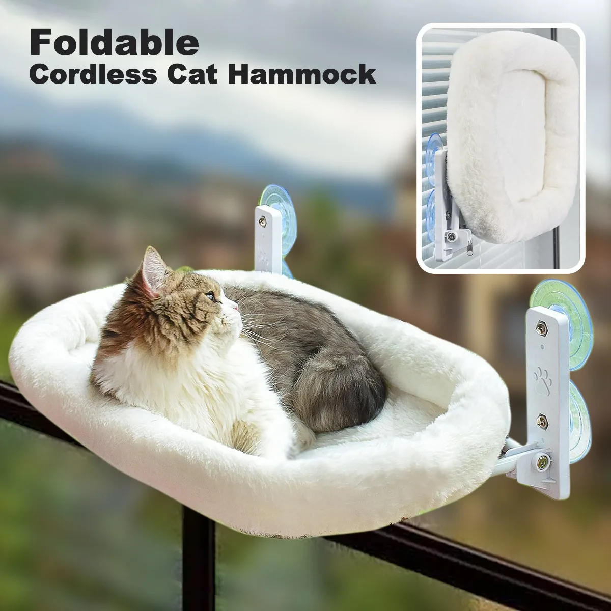 Draadloze Hangmat Kattenraam Sunny Bed Huisdierhuis Opvouwbare Ligstoel Hoge Draagkracht Metalen Pluche Omkeerbare Hoes Kattenaccessoires Omkeerbaar Comfortsysteem - product feature