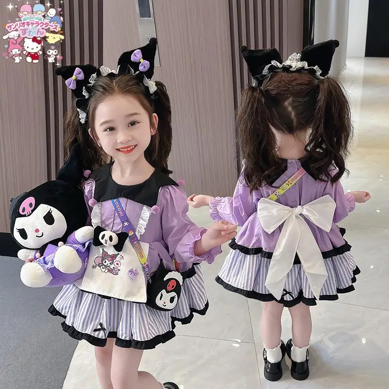 

Sanrios Kuromi Kids Lolita Dress Cartoon Y2K Cute Kawaii Princess Dress Anime Spring Role Play Tutu Skirt Toddler Birthday Gift