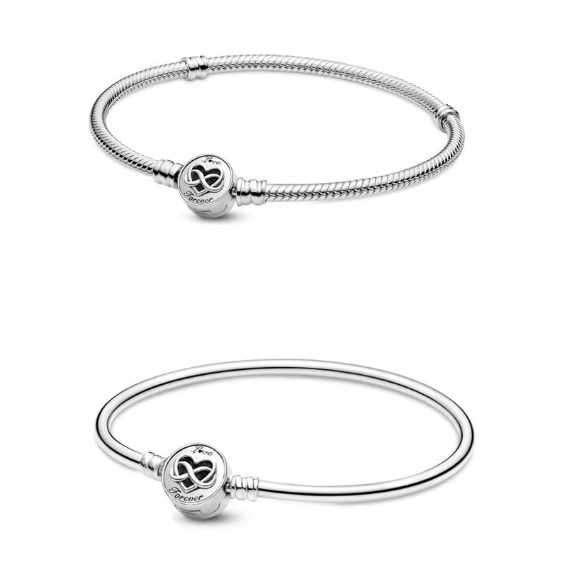 

Authentic 925 Sterling Silver Moments Heart Infinity Clasp Snake Chain Bracelet Bangle Fit Bead Charm Diy Fashion Jewelry