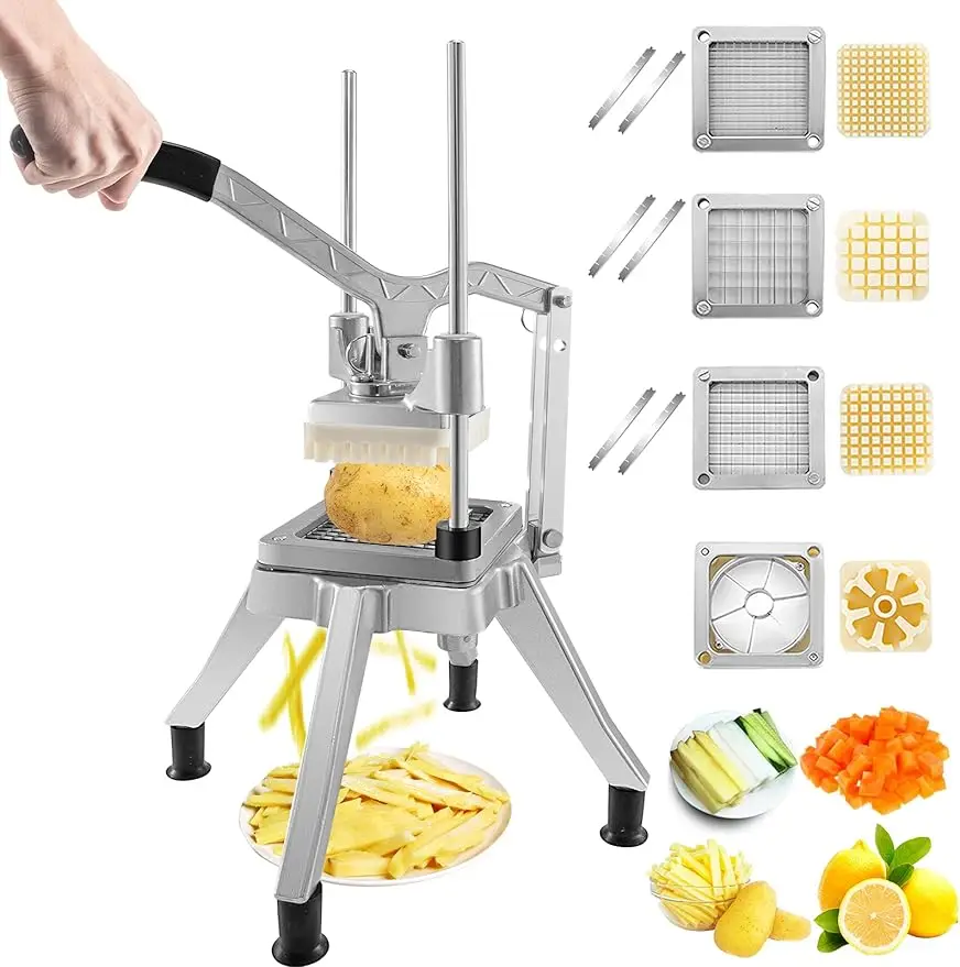 

VEVOR Commercial Vegetable Chopper w/ 4 Replacement Blades Stainless Steel French Fry Cutter Potato Dicer & Fruit Slicer