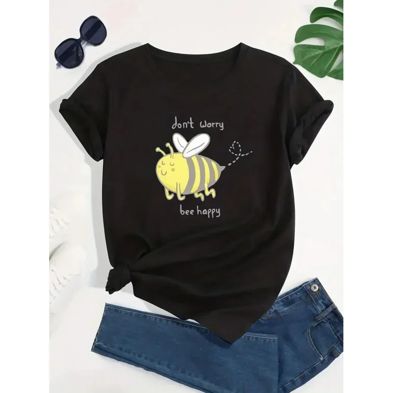 Cartoon bee print crew neck T-shirt, casual short sleeve t-shirt for Spring & Summer, women's clothing
Cartoon bee print crew neck T-shirt, casual short sleeve t-shirt for Spring & Summer, women's clothing
