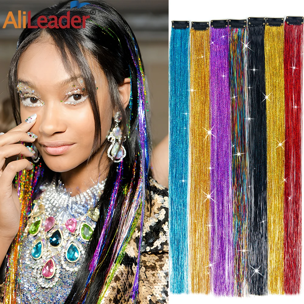 

Glitter Clip On In Hair Extensions Colored Shiny Sparkle Hair Extension Clip In Synthetic Fake Hairpieces Fairy Hair Tinsel Kit