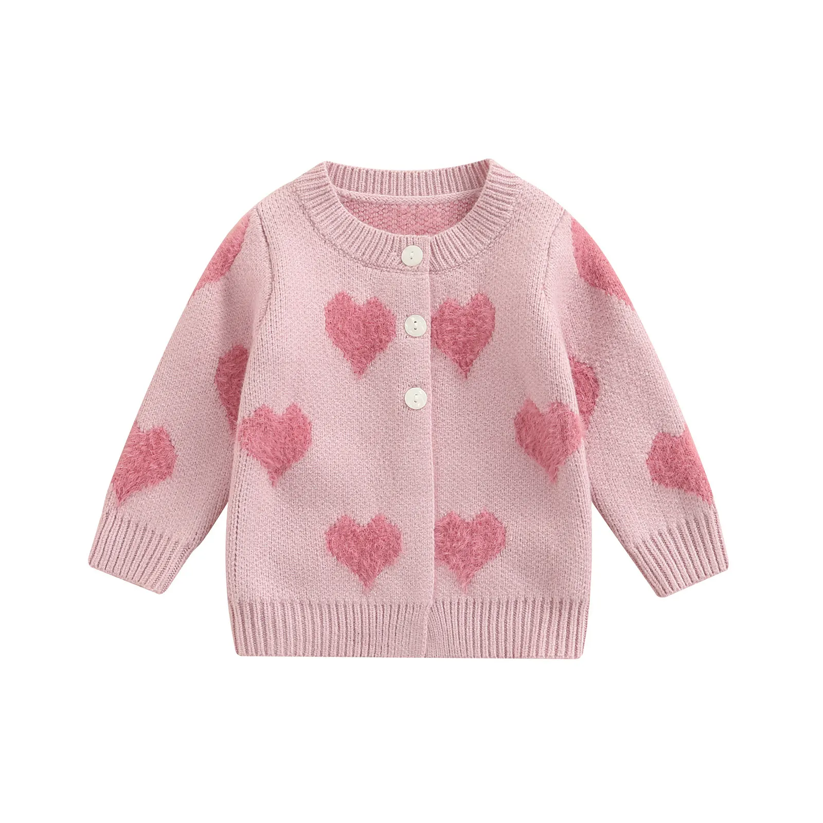 

BeQeuewll Infant Baby Cardigan Jackets Toddler Girl Pink Heart Print Long Sleeve Button Closure Knitted Sweater Tops