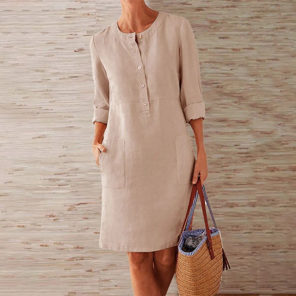 Female Dresses Leisure Breathable Ladies Long Sleeve Loose Sundress A Line Beach Bohomia Cotton Linen Crew Neck
Female Dresses Leisure Breathable Ladies Long Sleeve Loose Sundress A Line Beach Bohomia Cotton Linen Crew Neck