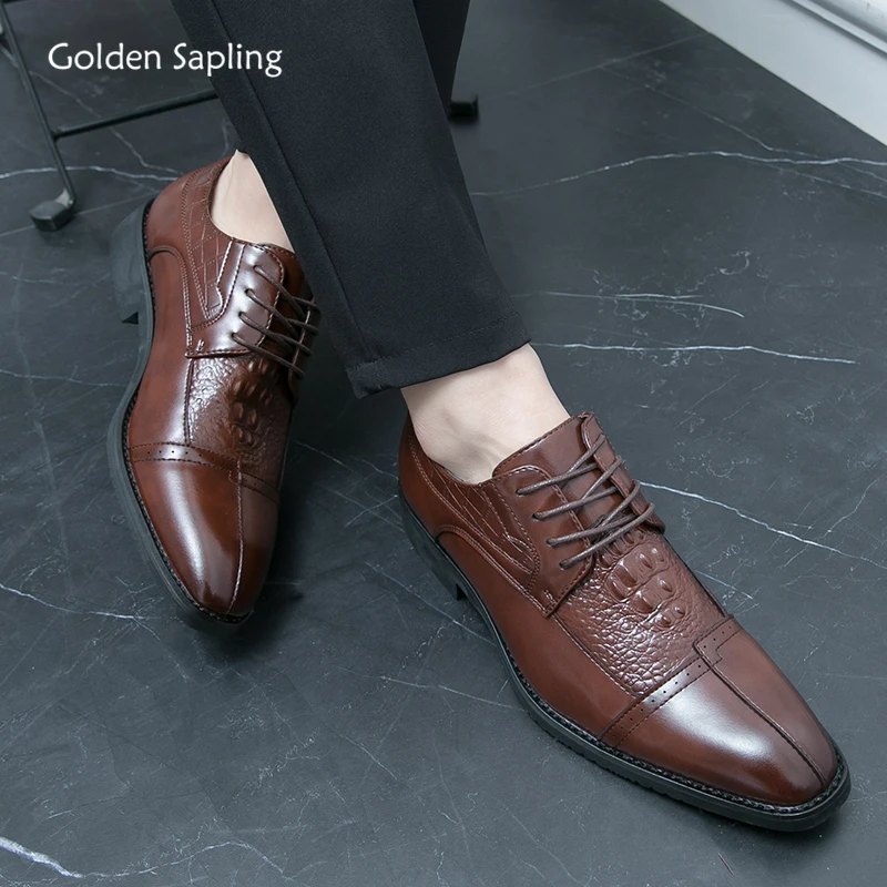 

Golden Sapling Men's Formal Shoes Casual Business Flats Fashion Leather Oxfords Leisure Derby Shoe for Men Dress Wedding Loafers