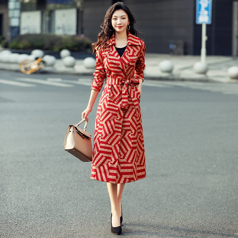 Stripe Printed Sashes Elegant Temperament Windbreaker Jacket Lapel Women Winter Thick Coat Long Warm Women Outerwear Trench
Stripe Printed Sashes Elegant Temperament Windbreaker Jacket Lapel Women Winter Thick Coat Long Warm Women Outerwear Trench