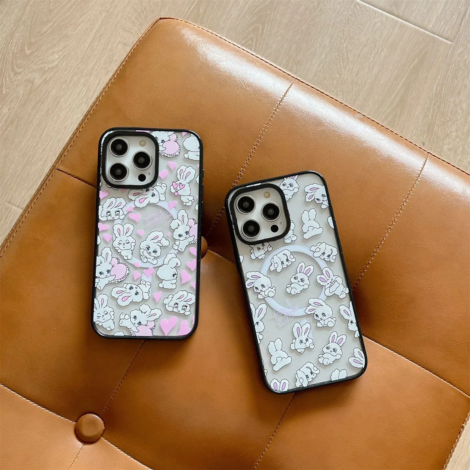 

2.0 Acrylic Upgrade Border MagSafe Heart Rabbit Phone Case Cover for IPhone 11 12 13 14 15 Pro Max Case for IPhone 15 Pro Max