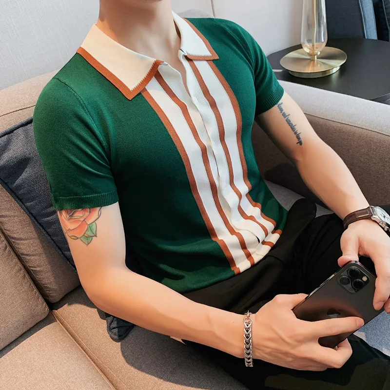 Single Breasted Knitted Cardigan Polo Shirts for Men Summer Short Sleeve Contrasting Colors Lapel Casual T-Shirt Social Tee Tops
Single Breasted Knitted Cardigan Polo Shirts for Men Summer Short Sleeve Contrasting Colors Lapel Casual T-Shirt Social Tee Tops