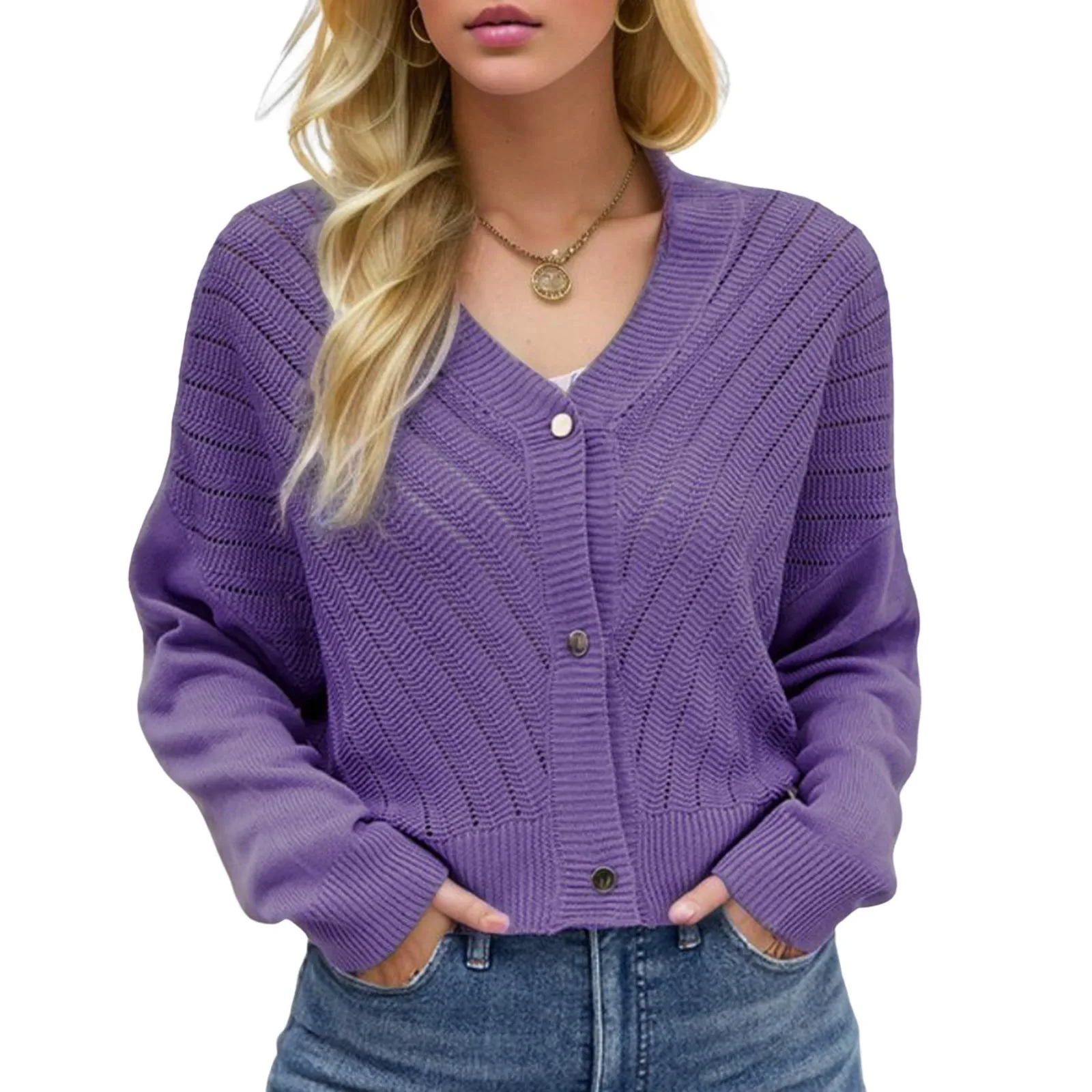 

Women Long Sleeve Crochet Cropped Cardigans Sweater Tops Knitted Cardigans for Women