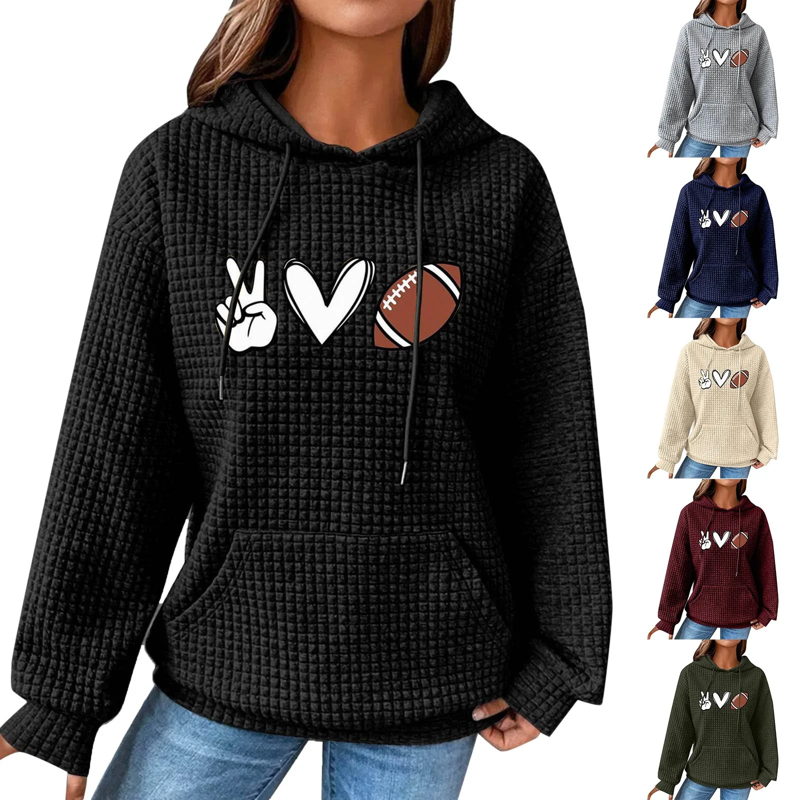 Fleece Hoodie Women Square Grid Knit Hoodie Women Game Day Sweatshirts Football Graphic Long Sleeve Womens Cotton Sweatshirt
Fleece Hoodie Women Square Grid Knit Hoodie Women Game Day Sweatshirts Football Graphic Long Sleeve Womens Cotton Sweatshirt