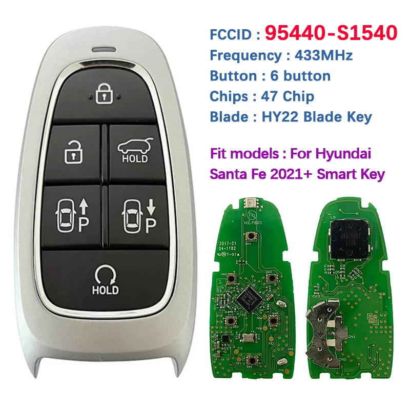 

CN020230 Original PCB 6 Button Smart Key For Hyundai Santa Fe 2021 Remote Fob 433MHz HITAG 3 Chip FCCID 95440-S1540 Keyless Go