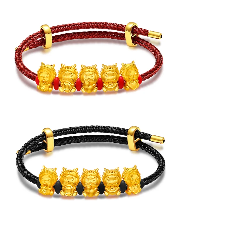 999 Pure 24K Yellow Gold Bracelet For Women 3D Zodiac Dragon Red Black Leather String 16-18cm Length
999 Pure 24K Yellow Gold Bracelet For Women 3D Zodiac Dragon Red Black Leather String 16-18cm Length