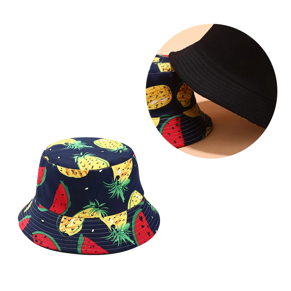 

Reversible Bucket Hat Fruit Pattern Fisherman Hat Summer Packable Sun Cap Travel Casual Hat Headwear for and Men