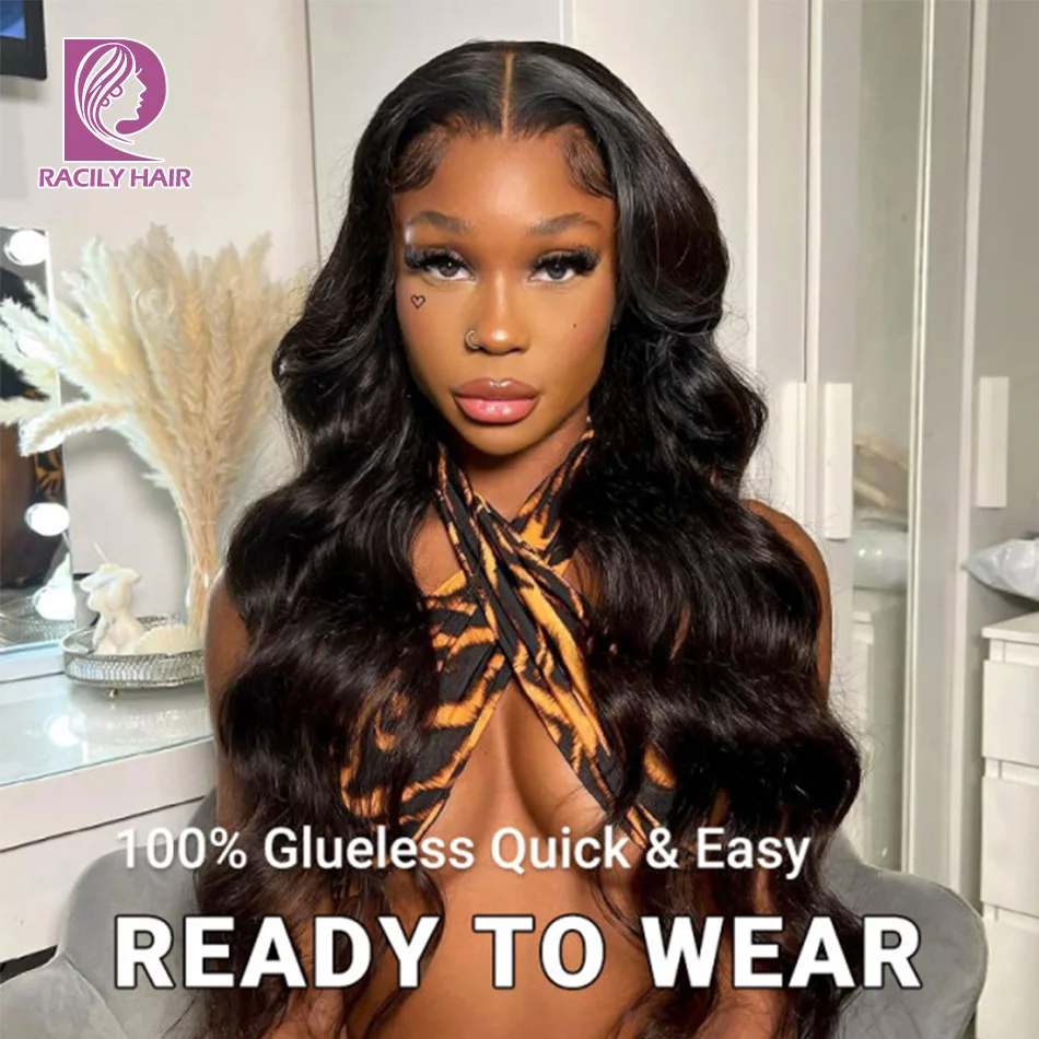 

Glueless Wear And Go Body Wave Wig Pre Cut Lace Ready To Go Human Hair Wigs For Women Pre Plucked HD Lace Closure Wig Racily