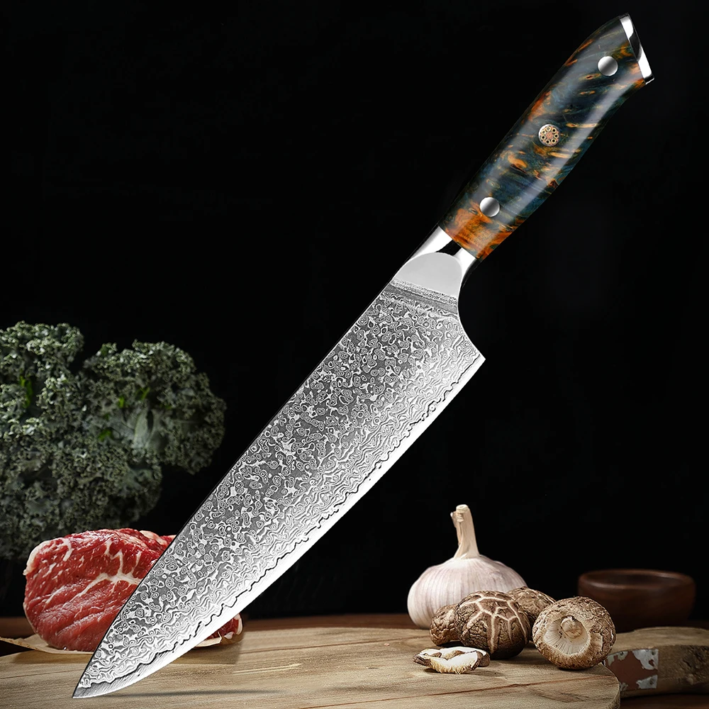 

Damascus Chef Knife 8 Inch Japanese 67layers VG10 Stainless Steel Kitchen Knife Ultra Sharp Cooking Knives with Full Tang Handle