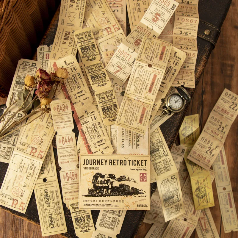 50 pcs/pack Vintage Travel Ticket Stickers Retro Decor Sticker Diy handmade Labels Scrapbooking Material Stationery Supplies
50 pcs/pack Vintage Travel Ticket Stickers Retro Decor Sticker Diy handmade Labels Scrapbooking Material Stationery Supplies