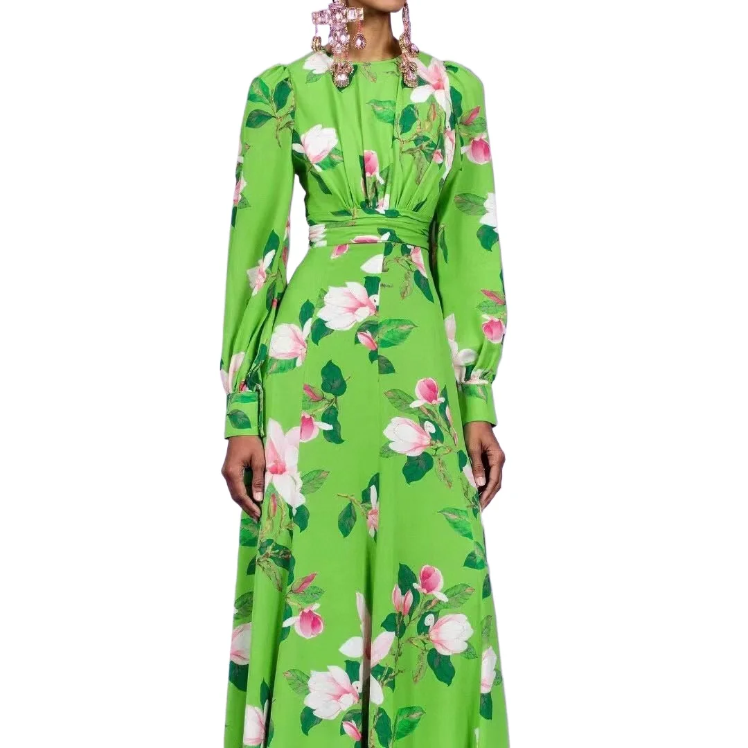 SPring Autumn New Female High Quality Fashion Party Flower Printing Green Pleated Bohemian Casual Elegant Chic Slim Long Dress
SPring Autumn New Female High Quality Fashion Party Flower Printing Green Pleated Bohemian Casual Elegant Chic Slim Long Dress