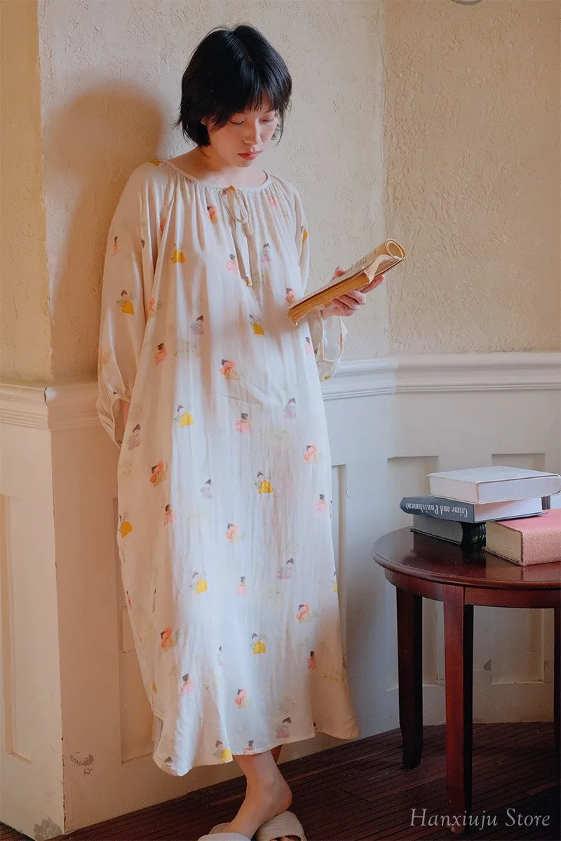 Hanxiuju Vintage Long Sleeve Nightgowns For Women Soft Viscose Cotton Nightwear Ladies Elegant Dress Spring Autumn 12 S0e21d17ab45d4b688d8b1b236aca2436D