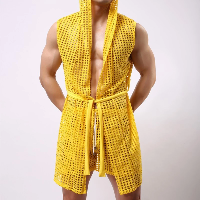Homewear Bathroom Robe Men Sexy Transparent Hollow Out Mesh Loose Belt Tops Mens Casual See Through Design Nightclub Cardigans
Homewear Bathroom Robe Men Sexy Transparent Hollow Out Mesh Loose Belt Tops Mens Casual See Through Design Nightclub Cardigans