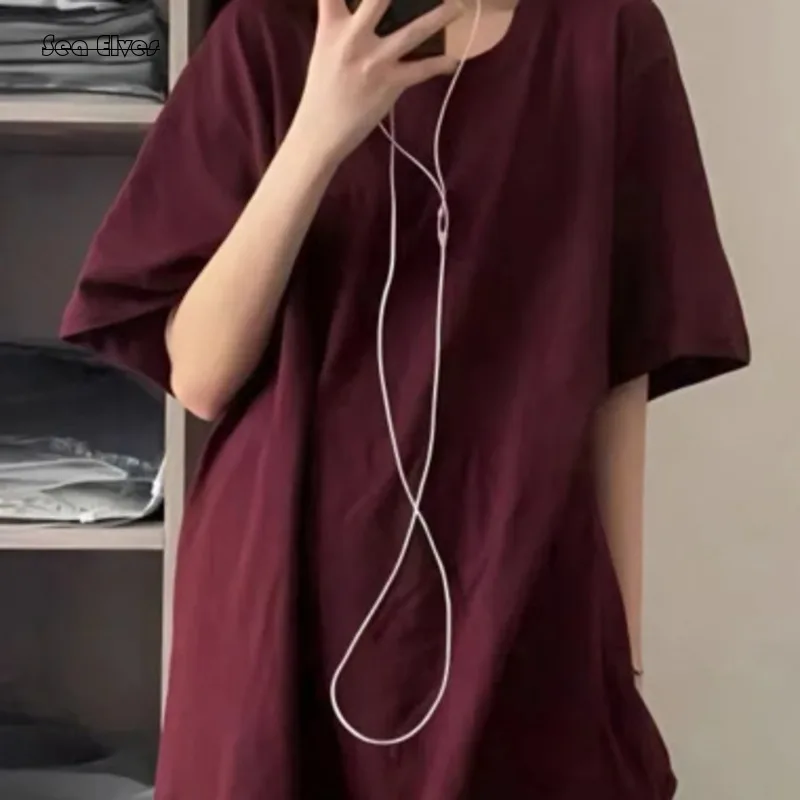 2024 New Wine Red Cotton T-shirt Women's Summer Edition Lazy Short Sleeved Loose Half Sleeved Solid Color Top T Shirts for Women
2024 New Wine Red Cotton T-shirt Women's Summer Edition Lazy Short Sleeved Loose Half Sleeved Solid Color Top T Shirts for Women