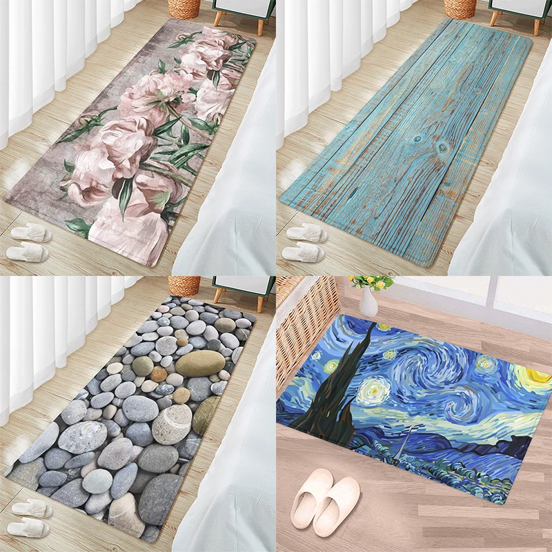 

New Oil Painting Stone Wood Grain Printing Series Non-slip Floor Mat Entrance Kitchen Bathroom Bedroom Home Decoration Carpet
