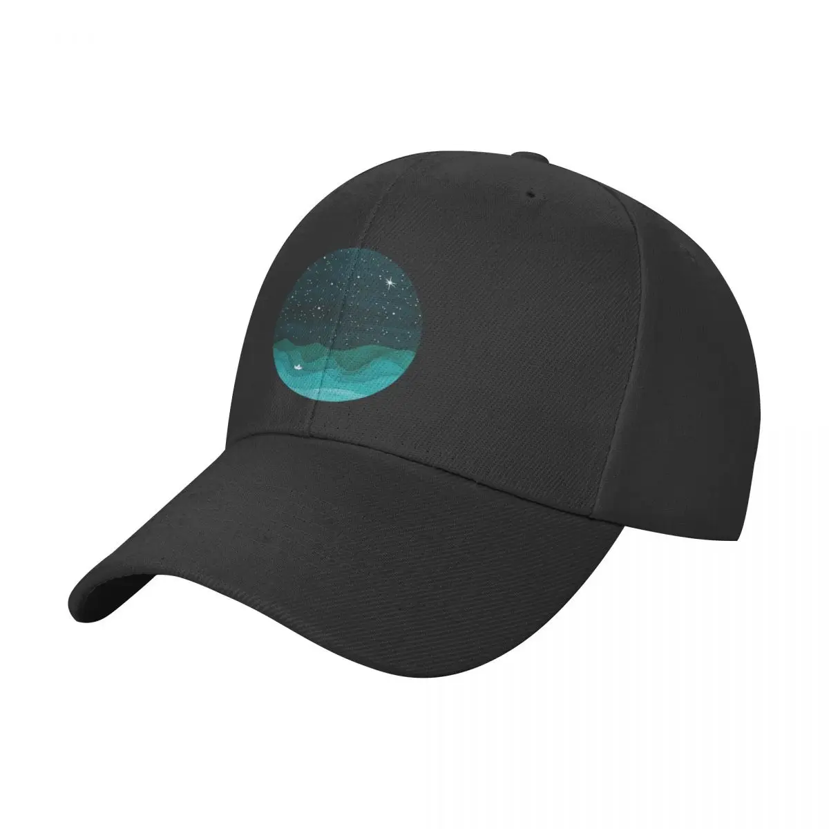 

Starry Ocean, teal sailboat watercolor sea waves night Baseball Cap Luxury Man Hat Custom Cap |-F-| Mens Women's