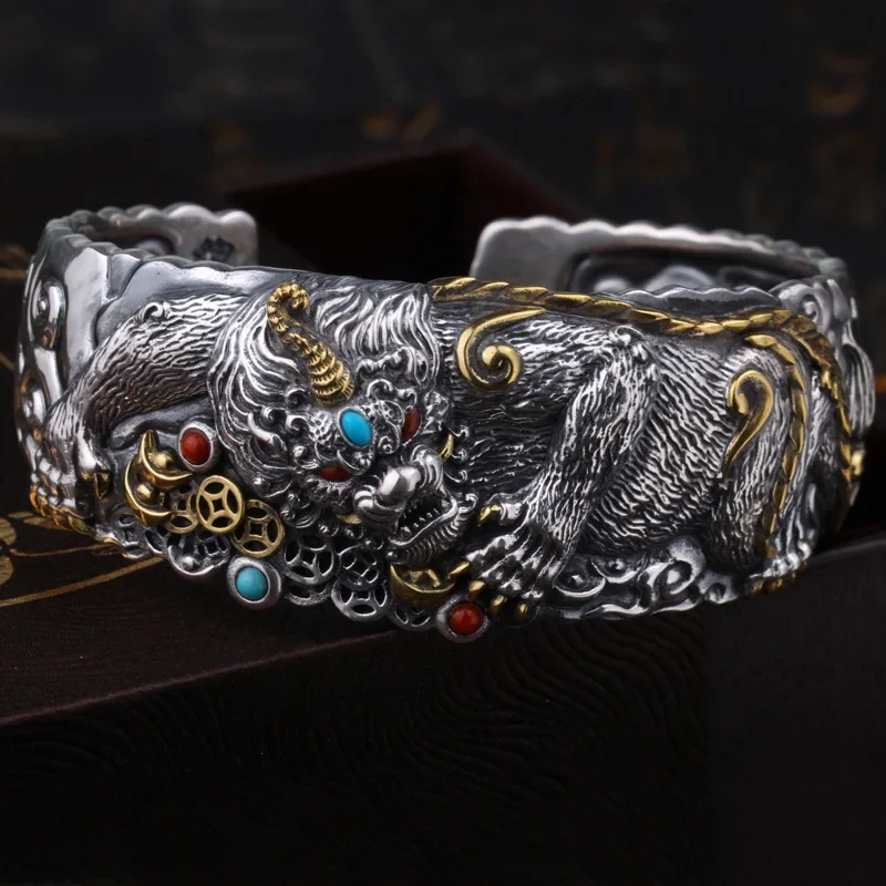 UMQ S925 Sterling Silver Men's Wide Classic Fashion Domineering Pixiu Bracelet To Attract Wealth Personality Retro Chinese Style 
UMQ S925 Sterling Silver Men's Wide Classic Fashion Domineering Pixiu Bracelet To Attract Wealth Personality Retro Chinese Style