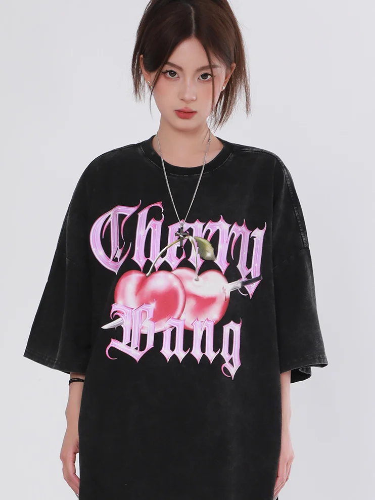 Korean pure cotton cherry print washed distressed short-sleeved women trendy retro loose niche fashion brand half-sleeved top
Korean pure cotton cherry print washed distressed short-sleeved women trendy retro loose niche fashion brand half-sleeved top