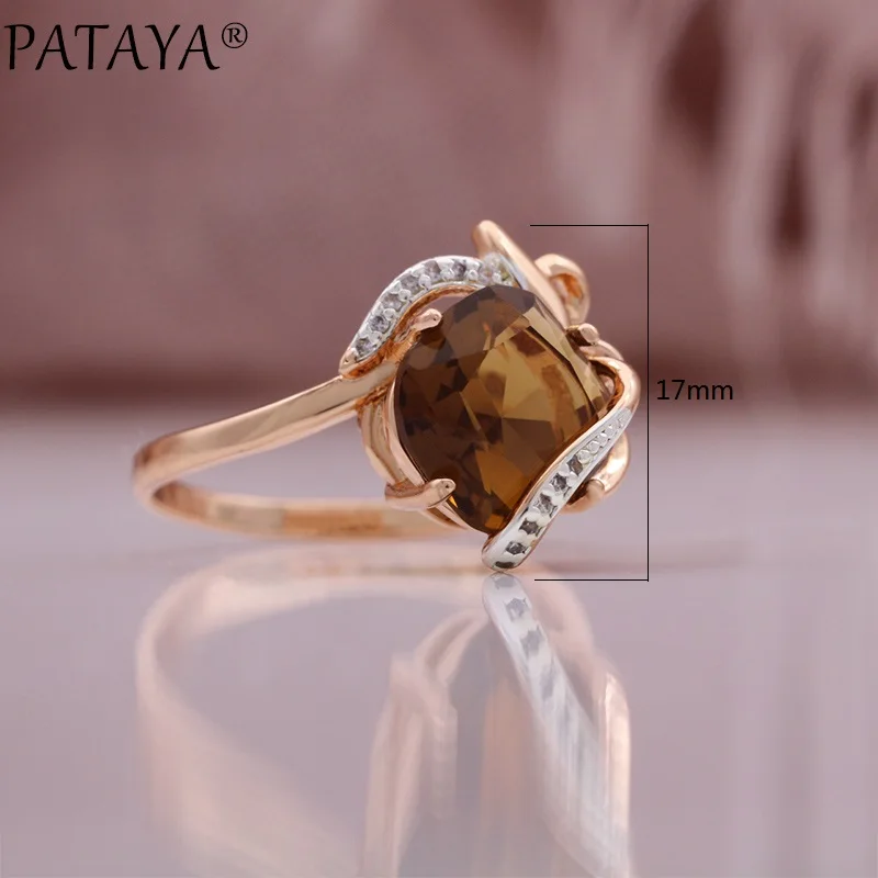 PATAYA Hot Fashion Light Brown Natural Zircon Ring Earring for Women Simple 585 Rose Gold Color High Quality Daily Jewelry Sets PATAYA Hot Fashion Light Brown Natural Zircon Ring Earring for Women Simple 585 Rose Gold Color High Quality Daily Jewelry Sets