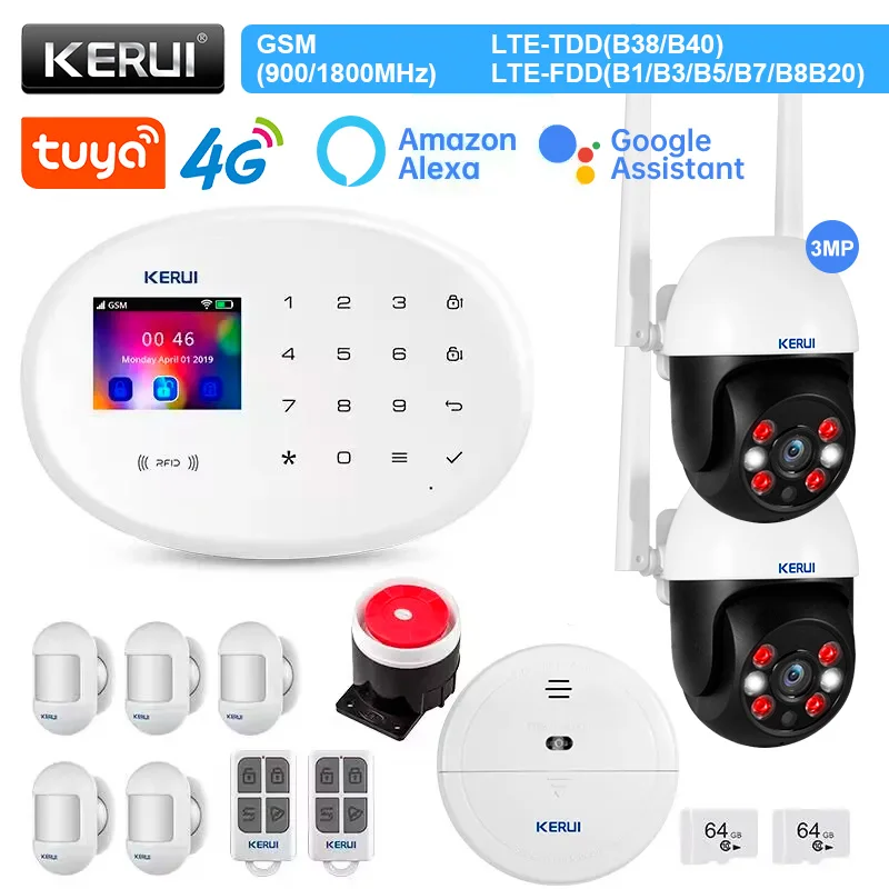 

KERUI W204 4G GSM WIFI Alarm Tuya Smart Wireless Alarm Home System Support Alexa Burglar RFID Motion Sensor Detector IP Camera