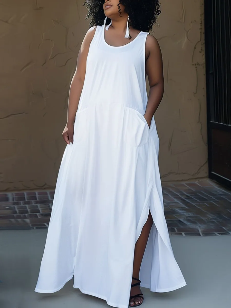 LW Plus Size dresses Pocket Design Side Split Loose Dress summer sleeveless white maxi dress vestido casual beach Vacation dress
LW Plus Size dresses Pocket Design Side Split Loose Dress summer sleeveless white maxi dress vestido casual beach Vacation dress