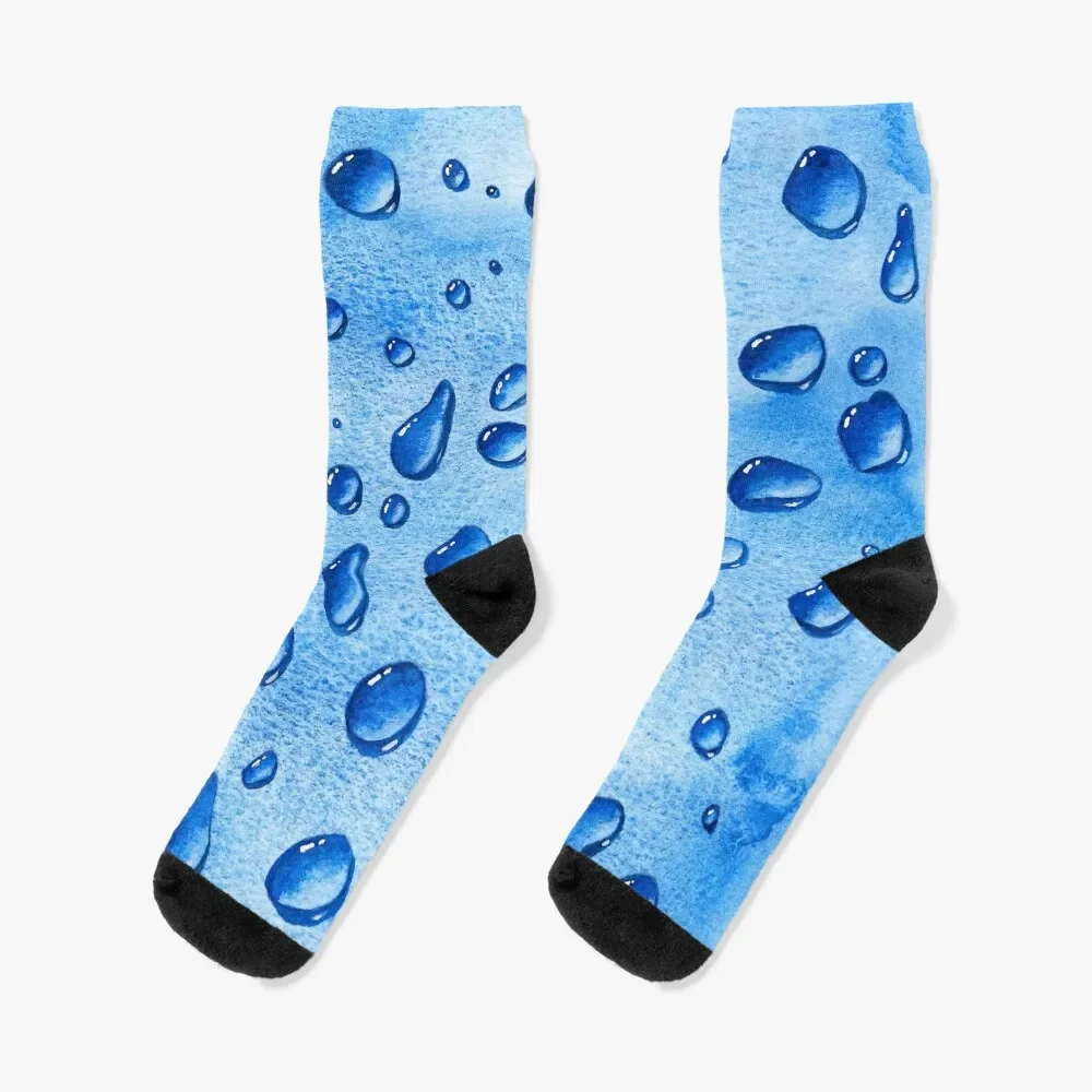 

Water Droplets On A Blue Watercolour Background Socks Antiskid soccer Stockings compression Men's Socks Women's