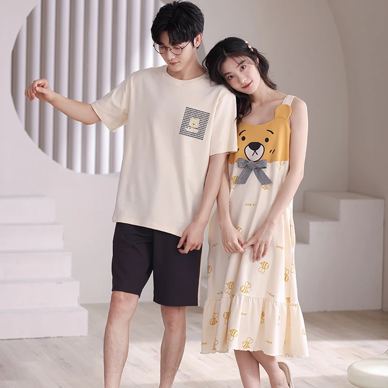 Couple Women's Pajama Sets Sleepwear Men Cotton Short Sleeve Pijama Suit Cartoon Bear Cute Lady's Nightdress Lovers Casual Home
Couple Women's Pajama Sets Sleepwear Men Cotton Short Sleeve Pijama Suit Cartoon Bear Cute Lady's Nightdress Lovers Casual Home