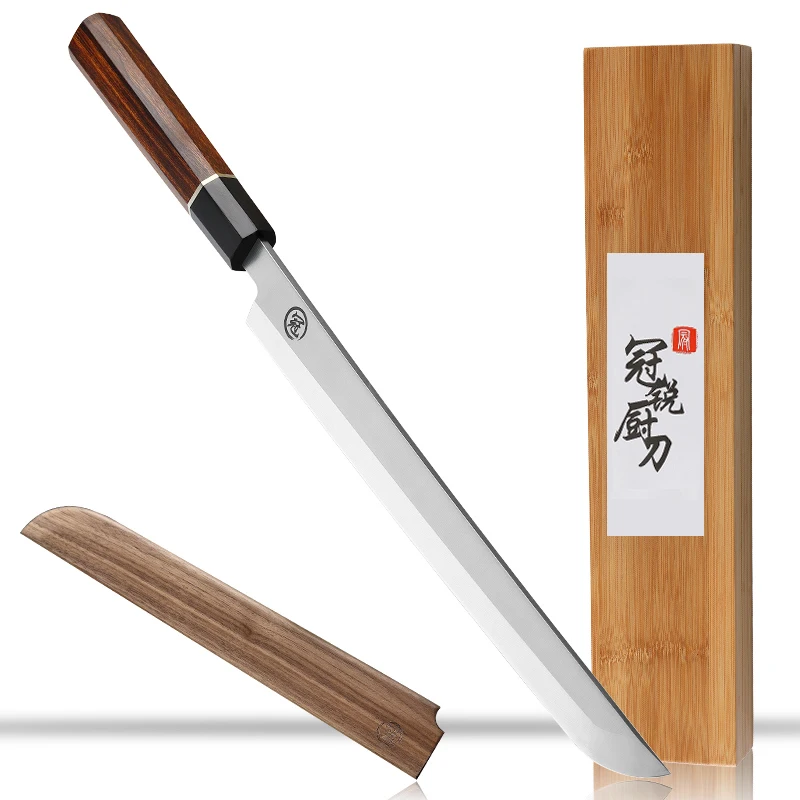 GRANDSHARP Professional Sushi Knives Japanese Sakimaru Knife 10.6'' Stainless Steel Blade Premium Rosewood Handle Saya Scabbard
GRANDSHARP Professional Sushi Knives Japanese Sakimaru Knife 10.6'' Stainless Steel Blade Premium Rosewood Handle Saya Scabbard