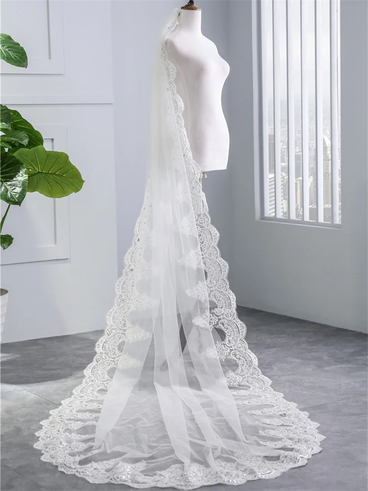 Fashion Cathedral Bridal Veils with Appliques Beads Elegant Wedding Accessories Brand New Princess 3M Wedding Veil With Comb
Fashion Cathedral Bridal Veils with Appliques Beads Elegant Wedding Accessories Brand New Princess 3M Wedding Veil With Comb
