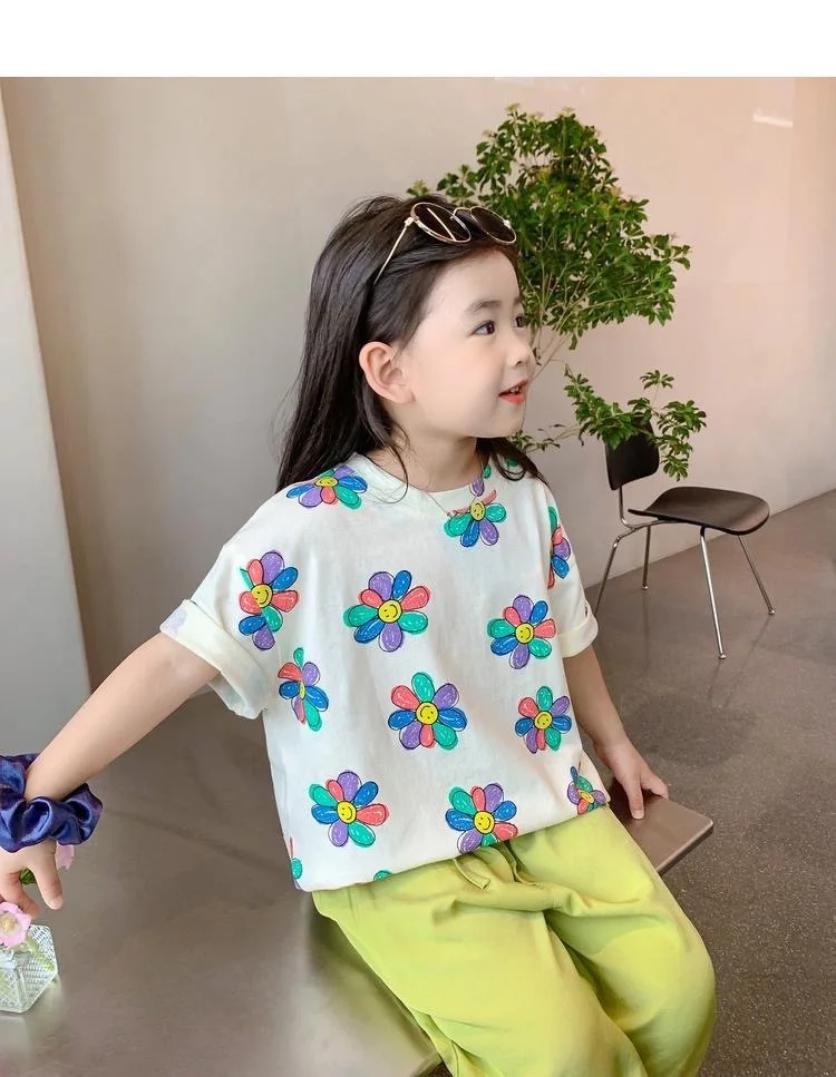 1 قطع الصيف الاطفال زهرة طباعة قمم ملابس الفتيات الكورية نمط قميص الأطفال قصيرة الأكمام تي شيرت الطفل عارضة الراحة تي شيرت 1 قطع الصيف الاطفال زهرة طباعة قمم ملابس الفتيات الكورية نمط قميص الأطفال قصيرة الأكمام تي شيرت الطفل عارضة الراحة تي شيرت